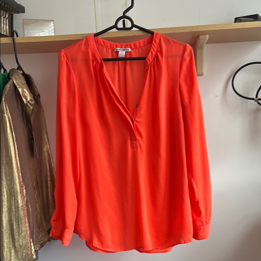 Dalia Collection Orange Long Sleeve Relaxed Blouse